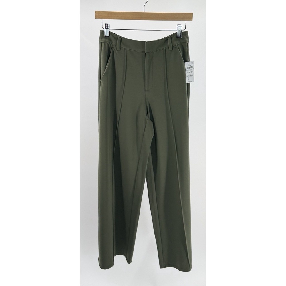 Bar III Womens High Leg Wide Leg Seam Palmetto Green Dress Pants Petite Small PS